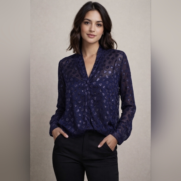 Jennifer Lopez Tops - Elegant Navy Blue Sheer Women's Top